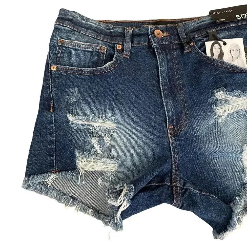 Kendall & Kylie The Icon Short High Rise Cotton Blend Denim Blue Sz 5/27 #1185 — image 4 of 8
